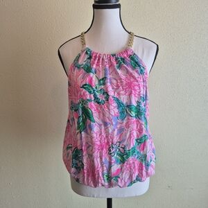 Lilly Pulitzer Bowen Floral Pink Halter Top Size Medium